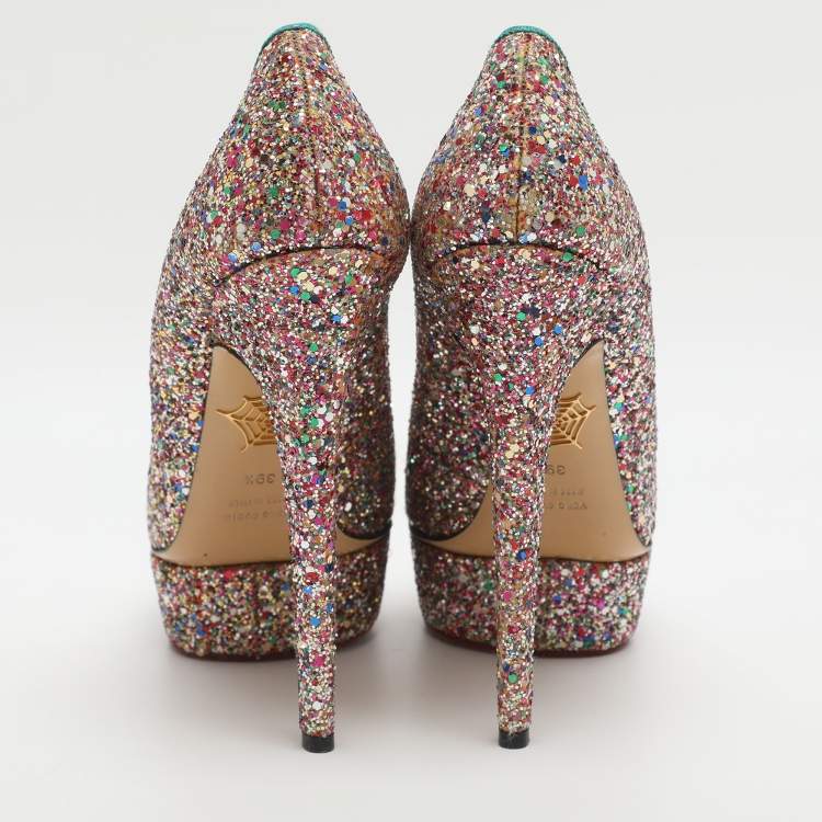 Pre Owned Charlotte Olympia Priscilla Size 39.5 Multicolor Glitter Platform Pumps