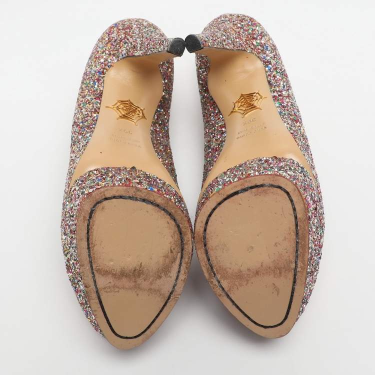 Pre Owned Charlotte Olympia Priscilla Size 39.5 Multicolor Glitter Platform Pumps