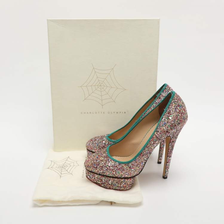 Pre Owned Charlotte Olympia Priscilla Size 39.5 Multicolor Glitter Platform Pumps