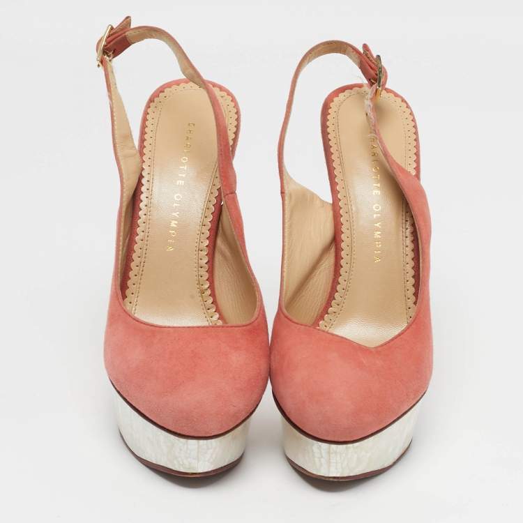 Pre Owned حذاء كعب عالي شارلوت أوليمبيا دوللي سويدي أحمر بحزام للكاحل معل سميك مقاس 40