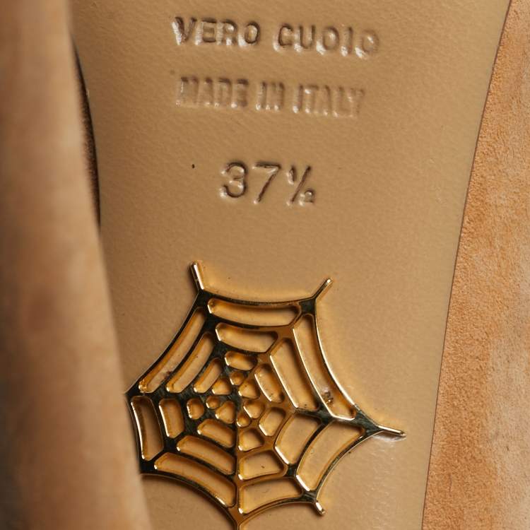 Pre Owned Charlotte Olympia Dolly Size 37.5 Beige Suede Platform Pumps