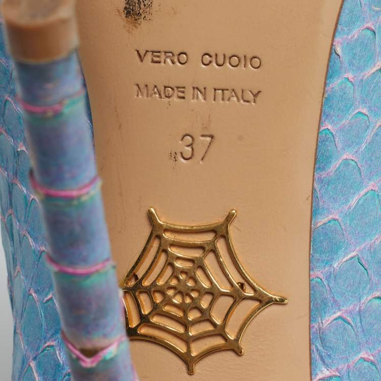 Pre Owned Charlotte Olympia Dolly Size 37 Blue Python Platform Pumps