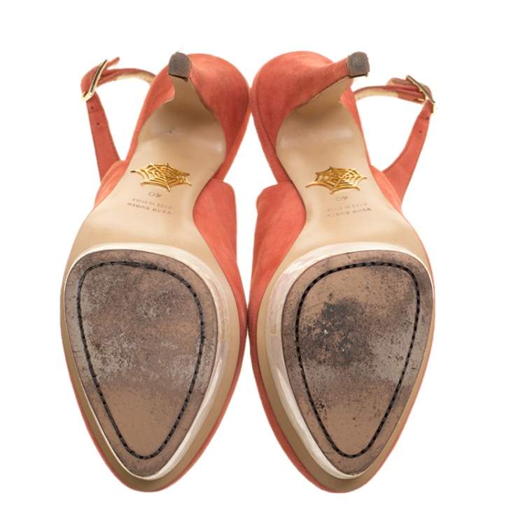 Pre Owned Charlotte Olympia Red Suede Dolly Slingback Platform Pumps Size 40
