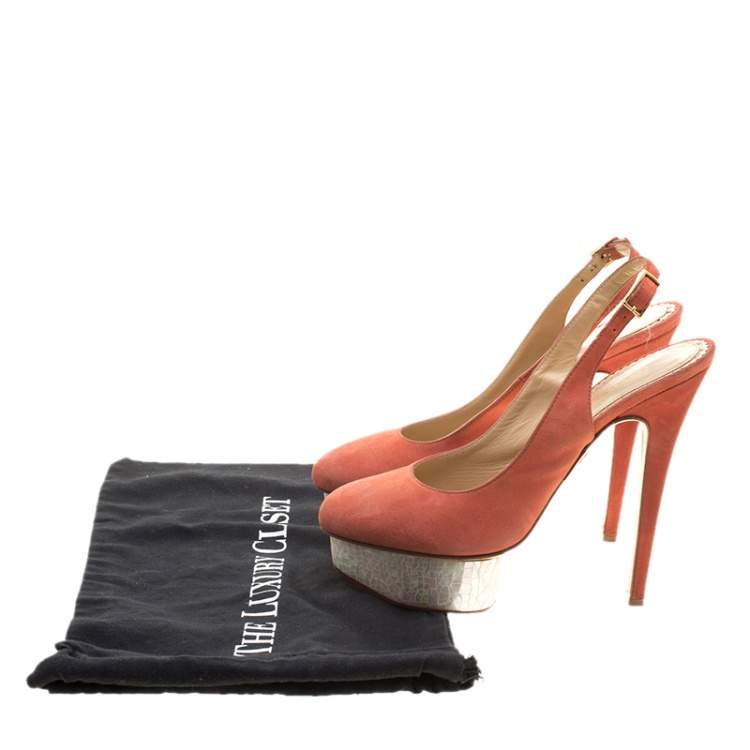 Pre Owned Charlotte Olympia Red Suede Dolly Slingback Platform Pumps Size 40