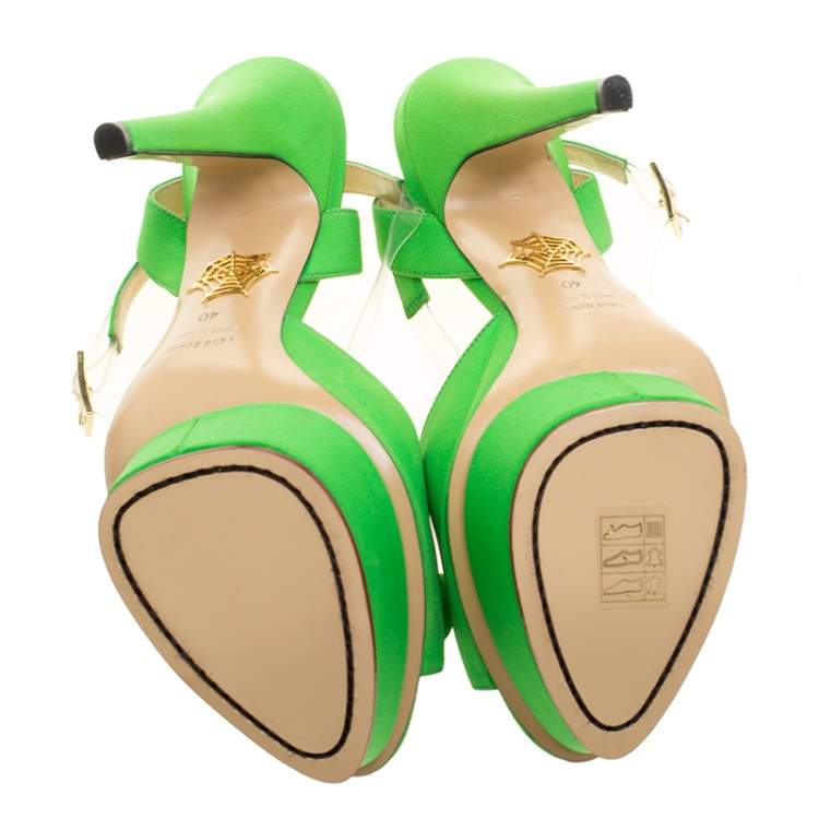 مملوكة مسبقًا Charlotte Olympia Gren Satin Serena Bow Ankle Strap Platform Sandals Size 40