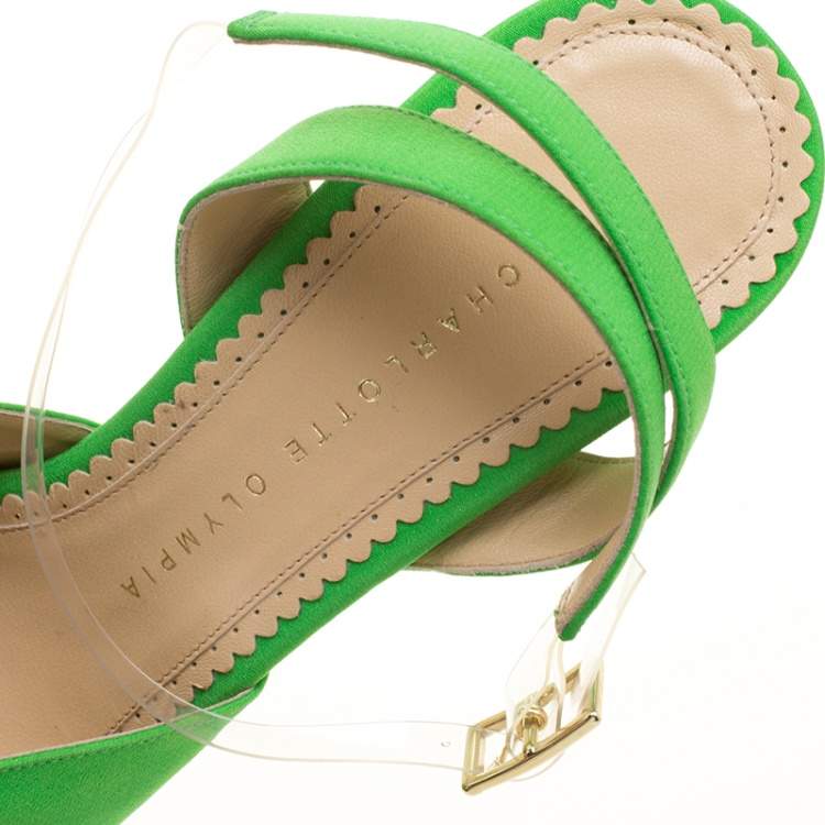 مملوكة مسبقًا Charlotte Olympia Gren Satin Serena Bow Ankle Strap Platform Sandals Size 40