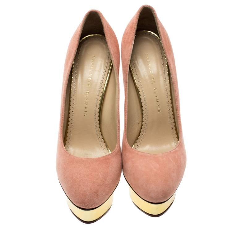 Pre Owned Charlotte Olympia Salmon Pink Suede Dolly Platform Pumps Size 39