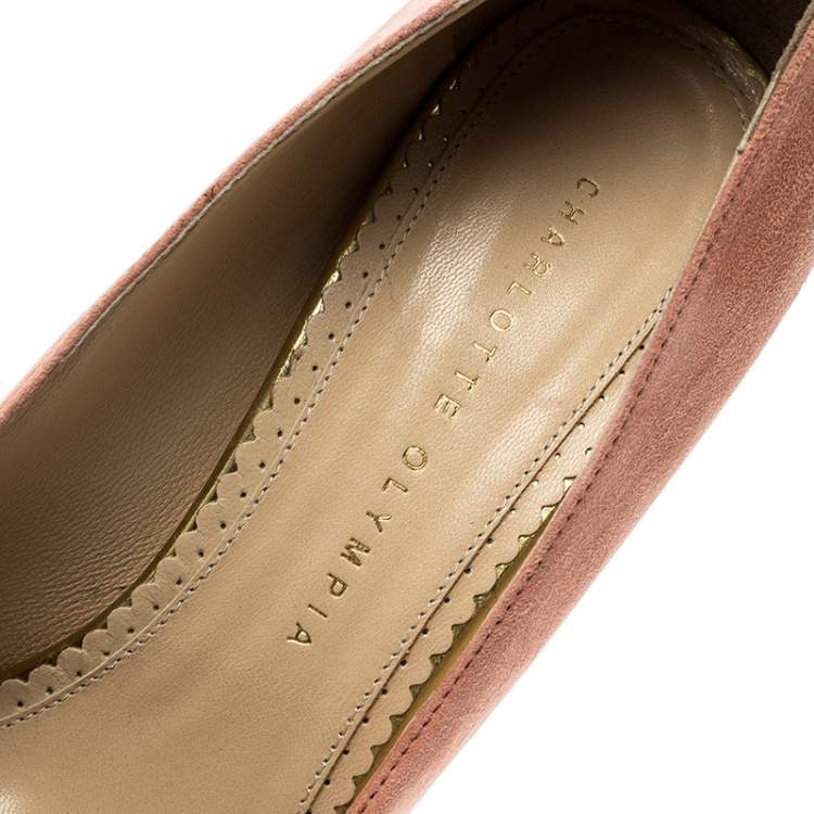 Pre Owned Charlotte Olympia Salmon Pink Suede Dolly Platform Pumps Size 39