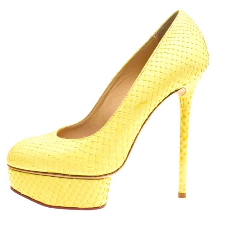 Pre Owned Charlotte Olympia Yellow Python Priscilla Platform Pumps Size 38