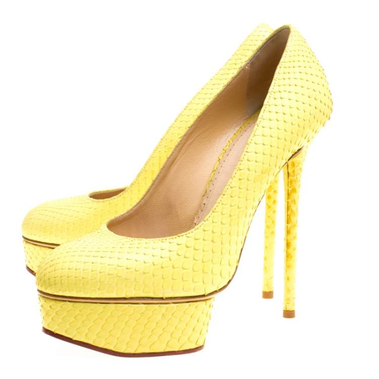 yellow platform pumps
