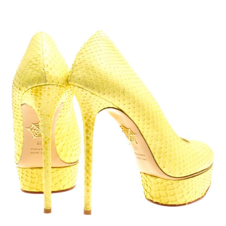 Pre Owned Charlotte Olympia Yellow Python Priscilla Platform Pumps Size 38