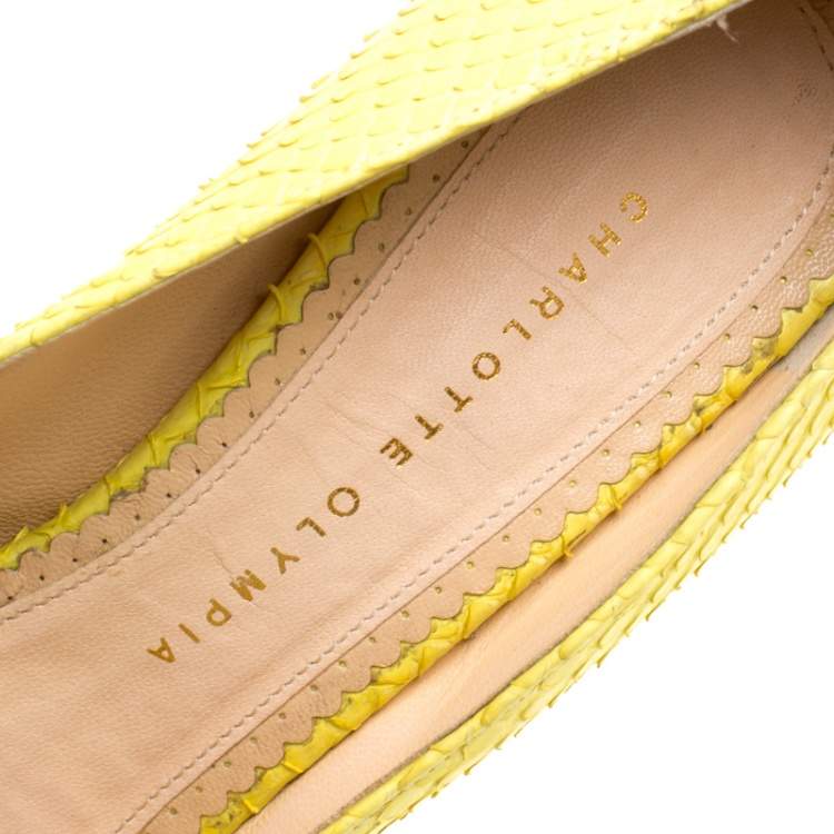 Pre Owned Charlotte Olympia Yellow Python Priscilla Platform Pumps Size 38