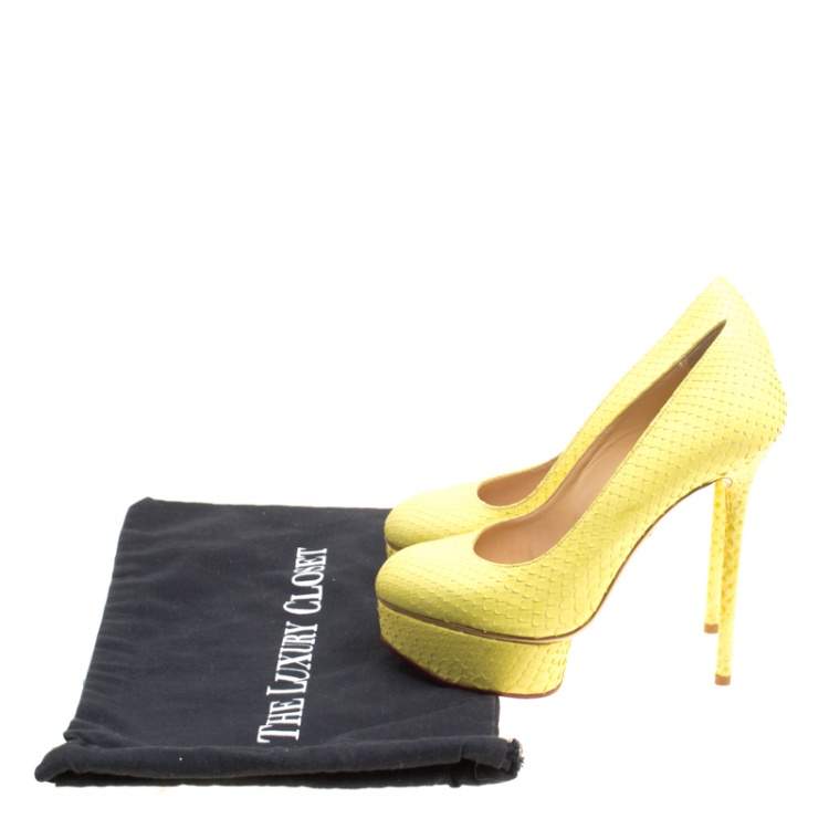 Pre Owned Charlotte Olympia Yellow Python Priscilla Platform Pumps Size 38