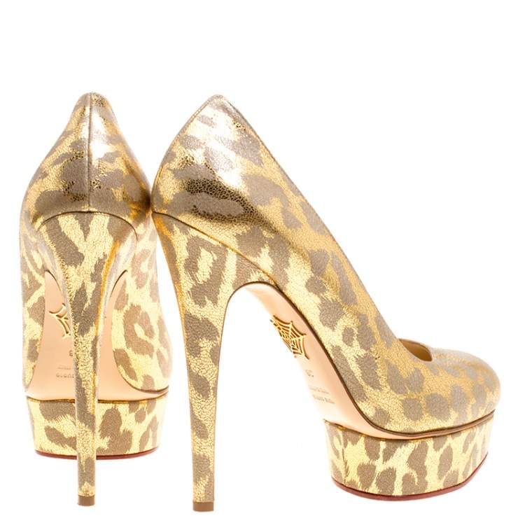مملوكة مسبقًا Charlotte Olympia Grey/Gold Leather Platform Pumps Size 38