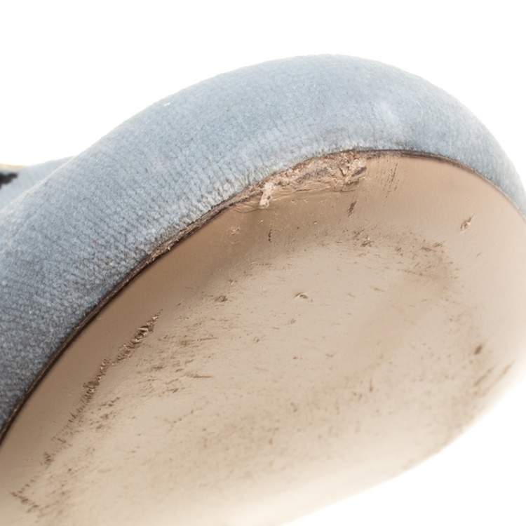 Pre Owned Charlotte Olympia Grey Velvet Emoticats Cheeky Kitty Flats Size 38