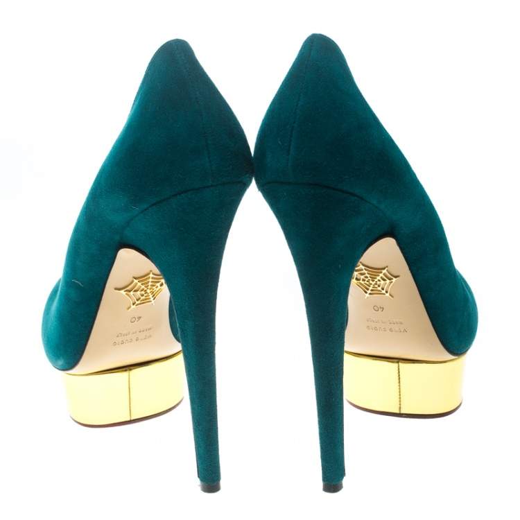 Pre Owned Charlotte Olympia Teal Blue Suede Dolly Platform Pumps Size 40