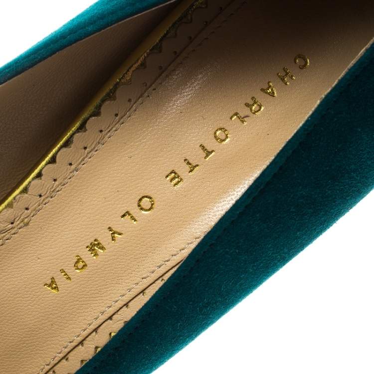 Pre Owned Charlotte Olympia Teal Blue Suede Dolly Platform Pumps Size 40