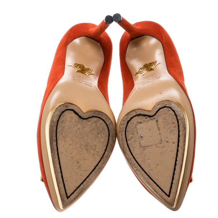Pre Owned Charlotte Olympia Red Suede Fairest Of Them All Platform Pumps Size 36.5