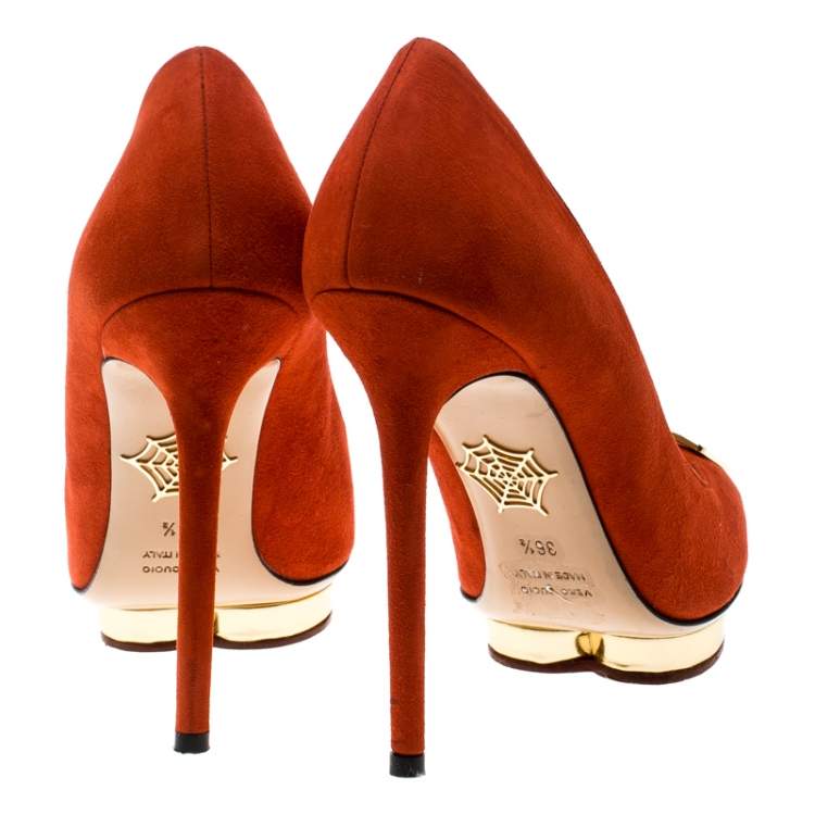 Pre Owned Charlotte Olympia Red Suede Fairest Of Them All Platform Pumps Size 36.5