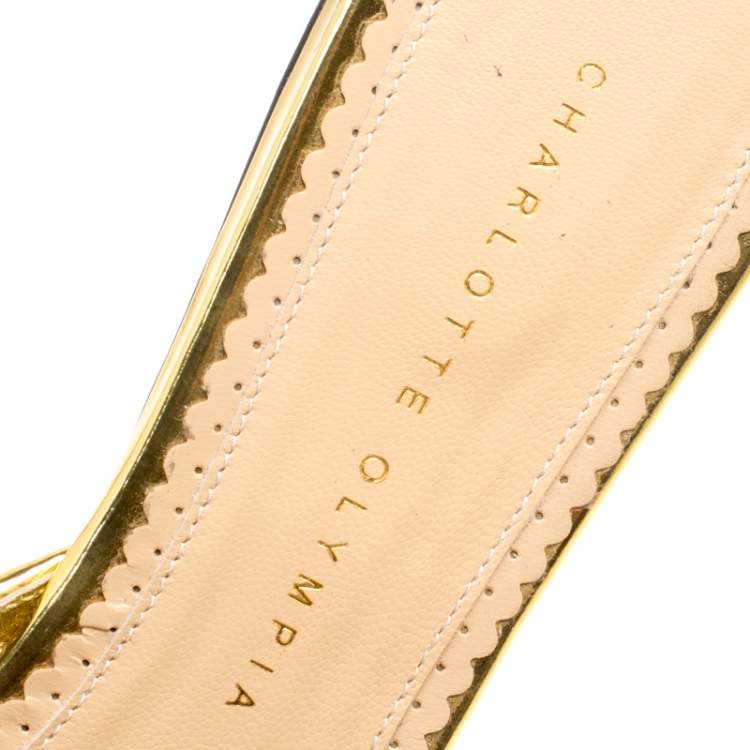Pre Owned Charlotte Olympia Beige Mesh Kitsch Kitty Sequin Flat Slides Size 40 