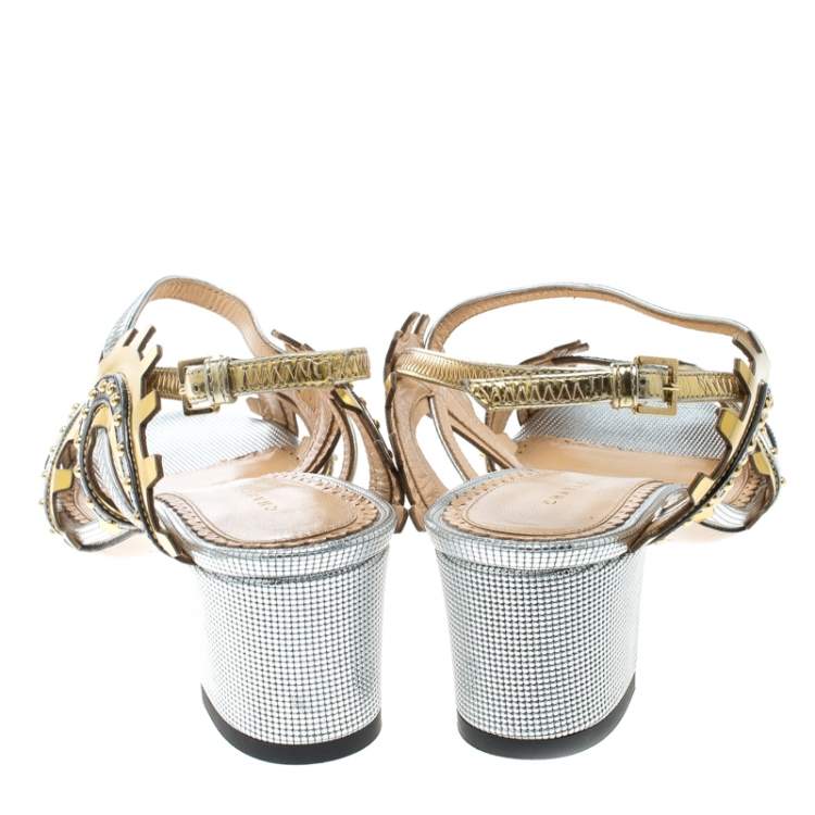 Pre Owned Charlotte Olympia Multicolor Leather Studded Ankle Strap Sandals Size 37