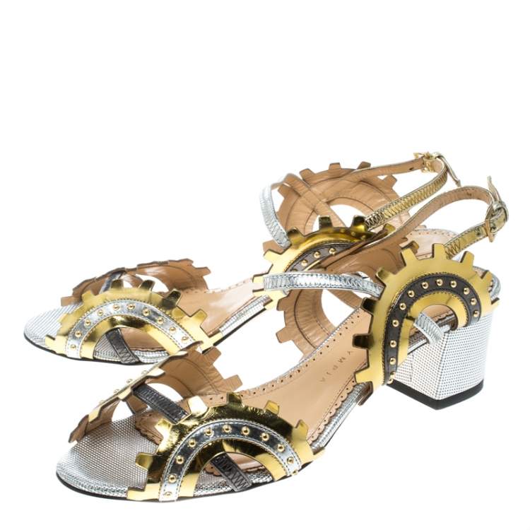 Pre Owned Charlotte Olympia Multicolor Leather Studded Ankle Strap Sandals Size 37