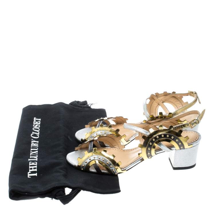 Pre Owned Charlotte Olympia Multicolor Leather Studded Ankle Strap Sandals Size 37