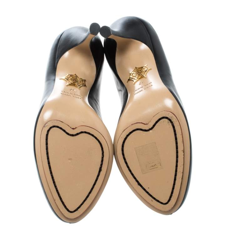 Pre Owned Charlotte Olympia Black Leather Ankle Booties Size 37