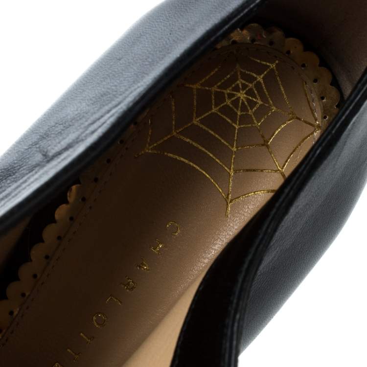 Pre Owned Charlotte Olympia Black Leather Ankle Booties Size 37