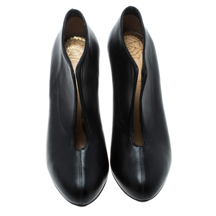 Pre Owned Charlotte Olympia Black Leather Ankle Booties Size 37
