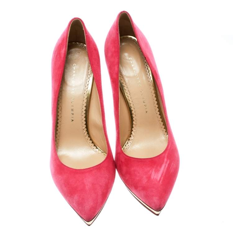 Pre Owned Charlotte Olympia Pink Suede Dotty Platform Pumps Size 39.5
