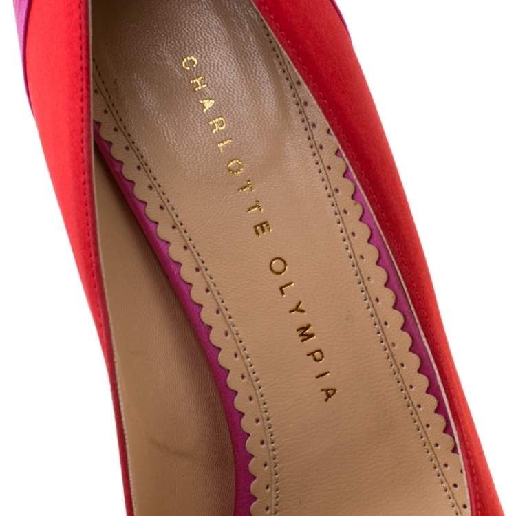 Pre Owned Charlotte Olympia Red/Pink Satin Masako Platform Pumps Size 39