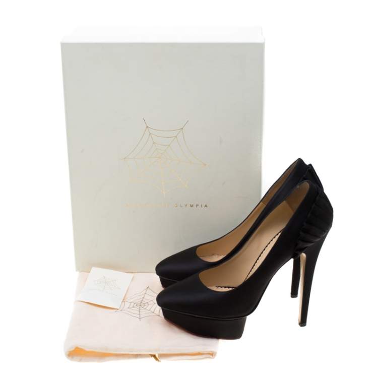 Pre Owned Charlotte Olympia Black Satin Paloma Fan Pleat Platform Pumps Size 39