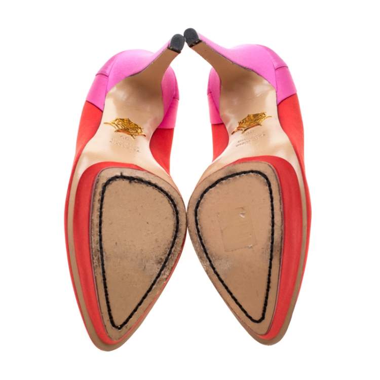 Pre Owned Charlotte Olympia Red Satin Paloma Platform Pumps Size 39