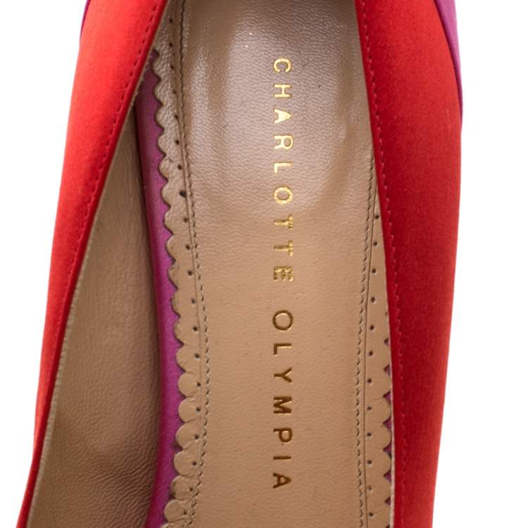 Pre Owned Charlotte Olympia Red Satin Paloma Platform Pumps Size 39