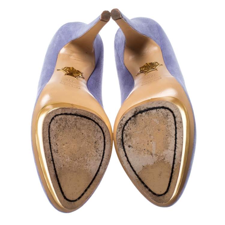 Pre Owned Charlotte Olympia Blue Suede Dolly Platform Pumps Size 38.5