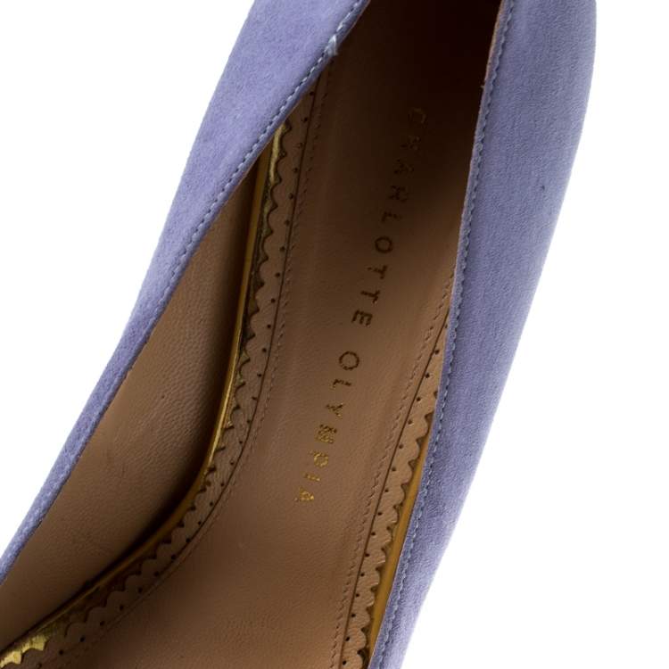 Pre Owned Charlotte Olympia Blue Suede Dolly Platform Pumps Size 38.5