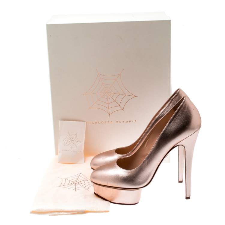 مملوكة مسبقًا Charlotte Olympia Metallic Gold Leather Dolly Platform Pumps Size 39.5