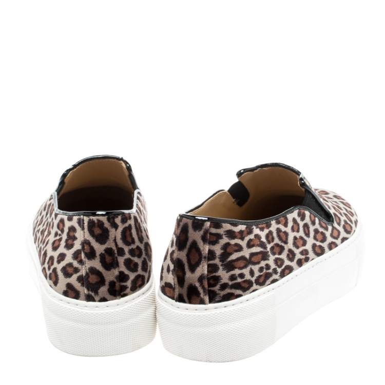 Pre Owned Charlotte Olympia Multicolor Leopard Print Velvet Cool Cats Slip On Sneakers Size 36