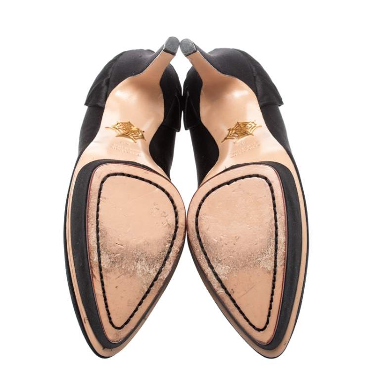 Pre Owned Charlotte Olympia Black Satin Paloma Fan Pleat Platform Pumps Size 40