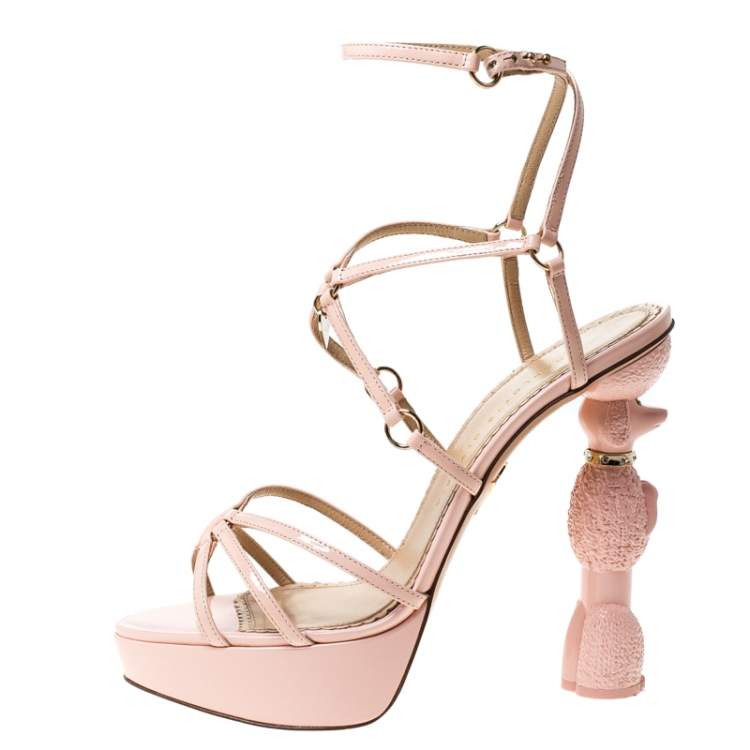 Charlotte Olympia Pink Patent Leather Strappy Platform Sandals