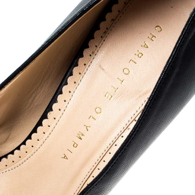 Pre Owned Charlotte Olympia Black Leather Dolly Platform Pumps Size 38