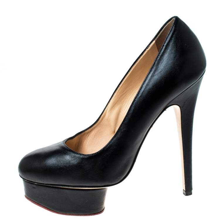 Pre Owned Charlotte Olympia Black Leather Dolly Platform Pumps Size 38