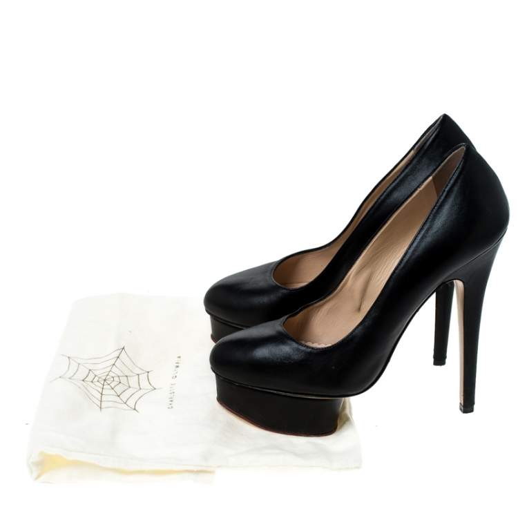 Pre Owned Charlotte Olympia Black Leather Dolly Platform Pumps Size 38
