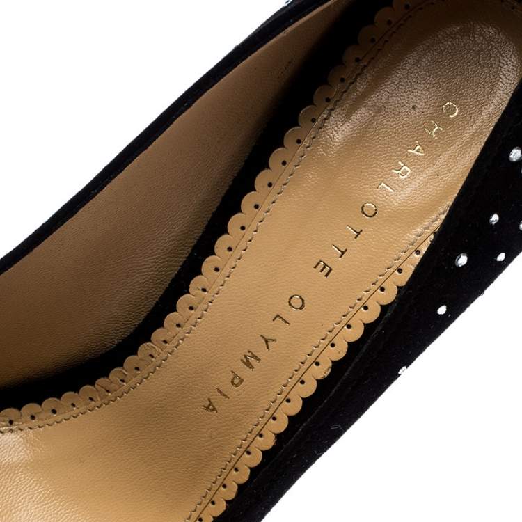 مملوكة مسبقًا Charlotte Olympia Black Crystal Embellished Suede Dolly Platform Pumps Size 35