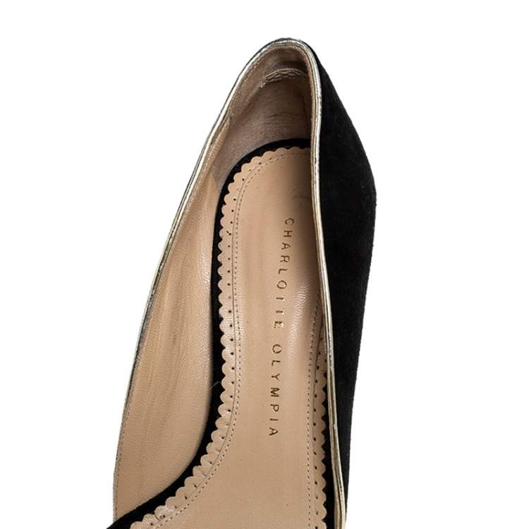 Pre Owned Charlotte Olympia Black Suede Christine Open Toe Sandals Size 38.5
