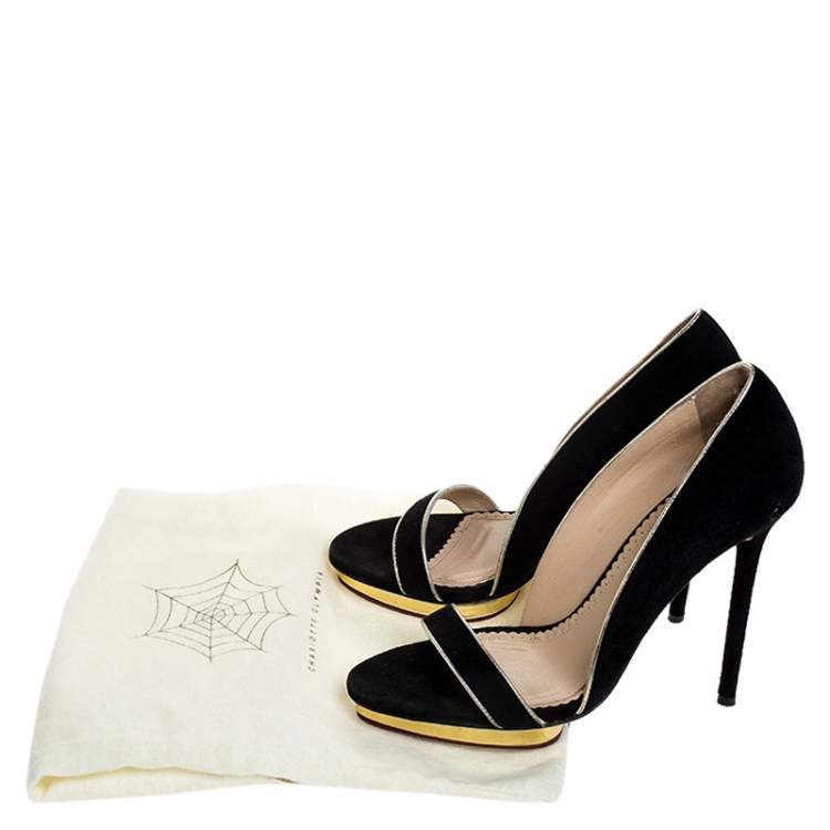 Pre Owned Charlotte Olympia Black Suede Christine Open Toe Sandals Size 38.5