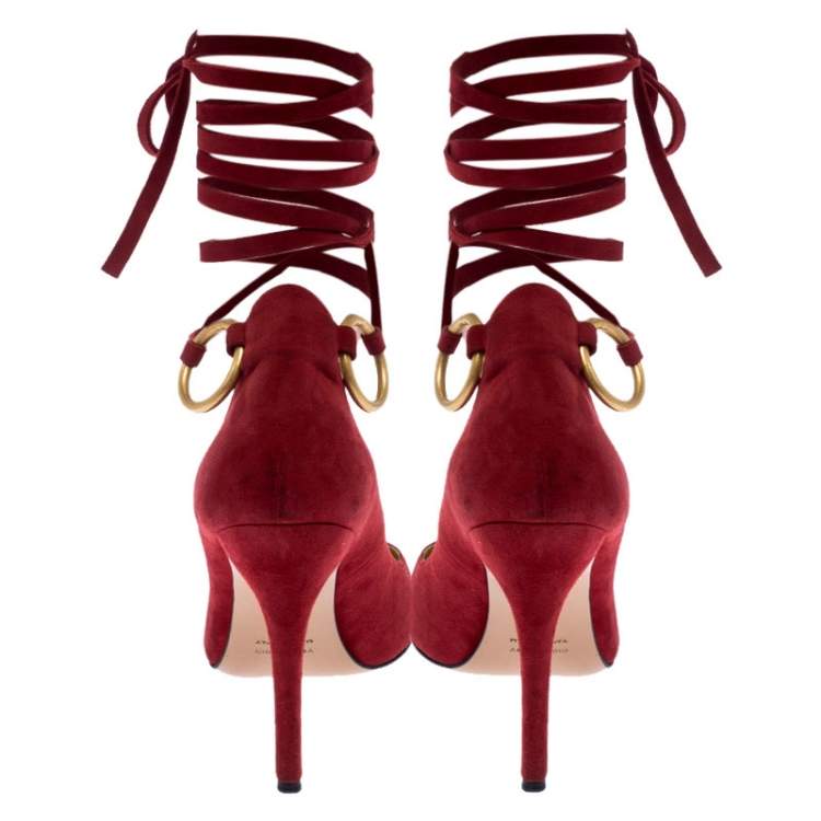 Pre Owned Charlotte Olympia Red Suede Sabine Wrap Pumps Size 36