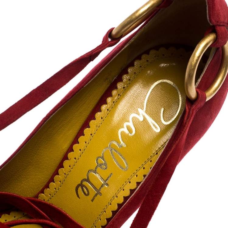 Pre Owned Charlotte Olympia Red Suede Sabine Wrap Pumps Size 36