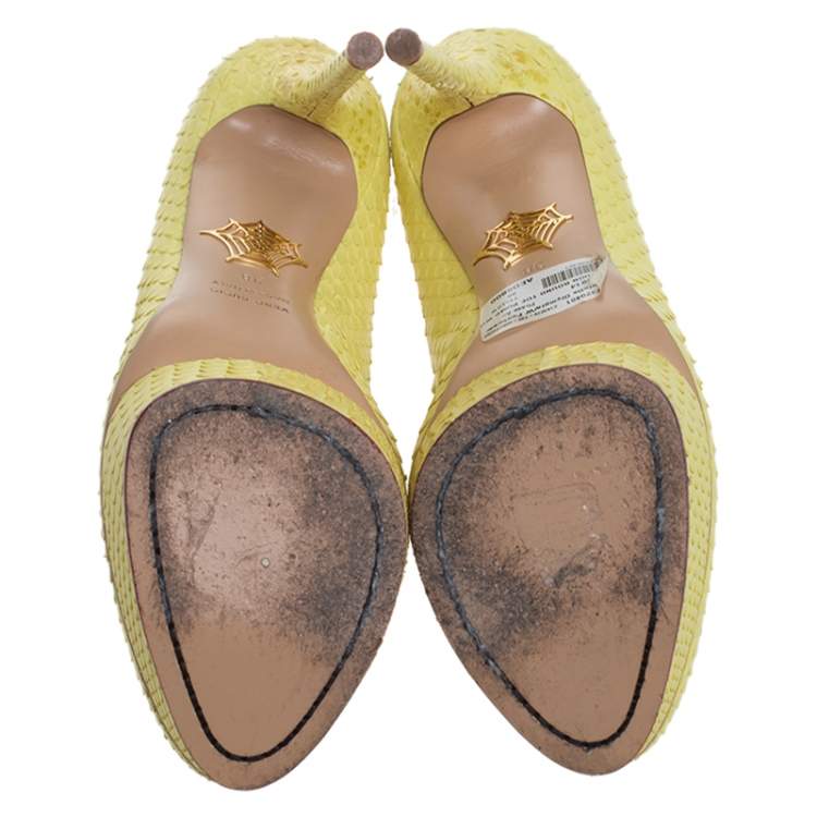 Pre Owned Charlotte Olympia Yellow Python Priscilla Platform Pumps Size 38